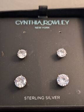 Cynthia Rowley New York Sterling Silver Two Pair CZ Stud Earrings
